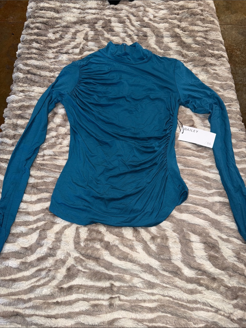 Bailey 44 Teal Ruched Mock Neck Long-Sleeve Top